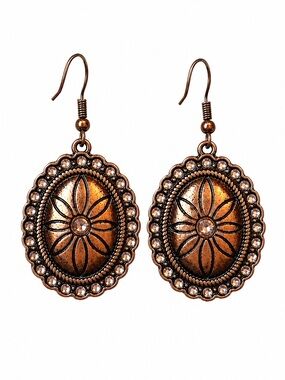 Lucky You Copper Floral Pink Rhinestone Earrings Western Boho NWT 🌸